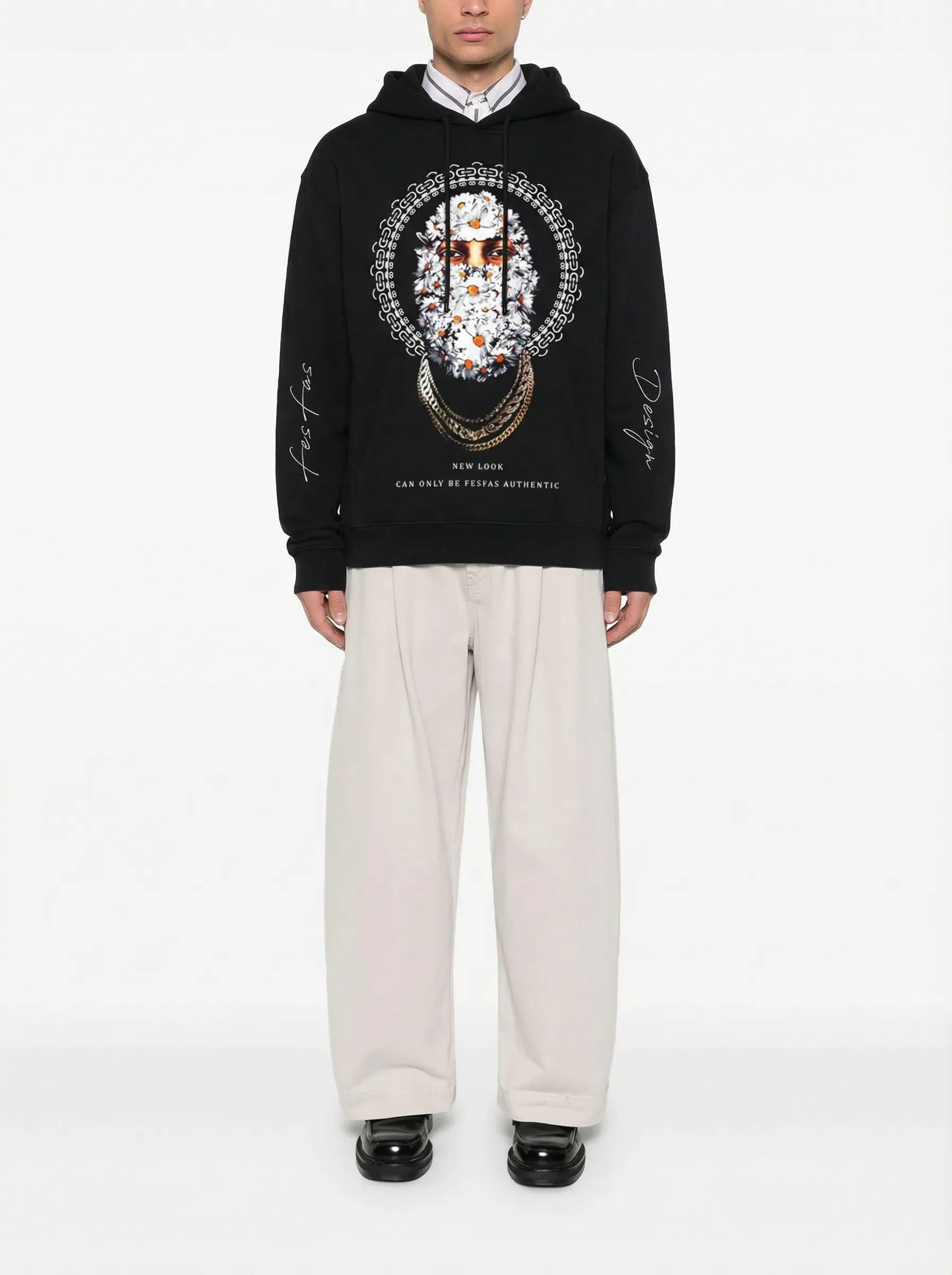 FesFas white chrysanthemum-print Hoodie | Black | Men