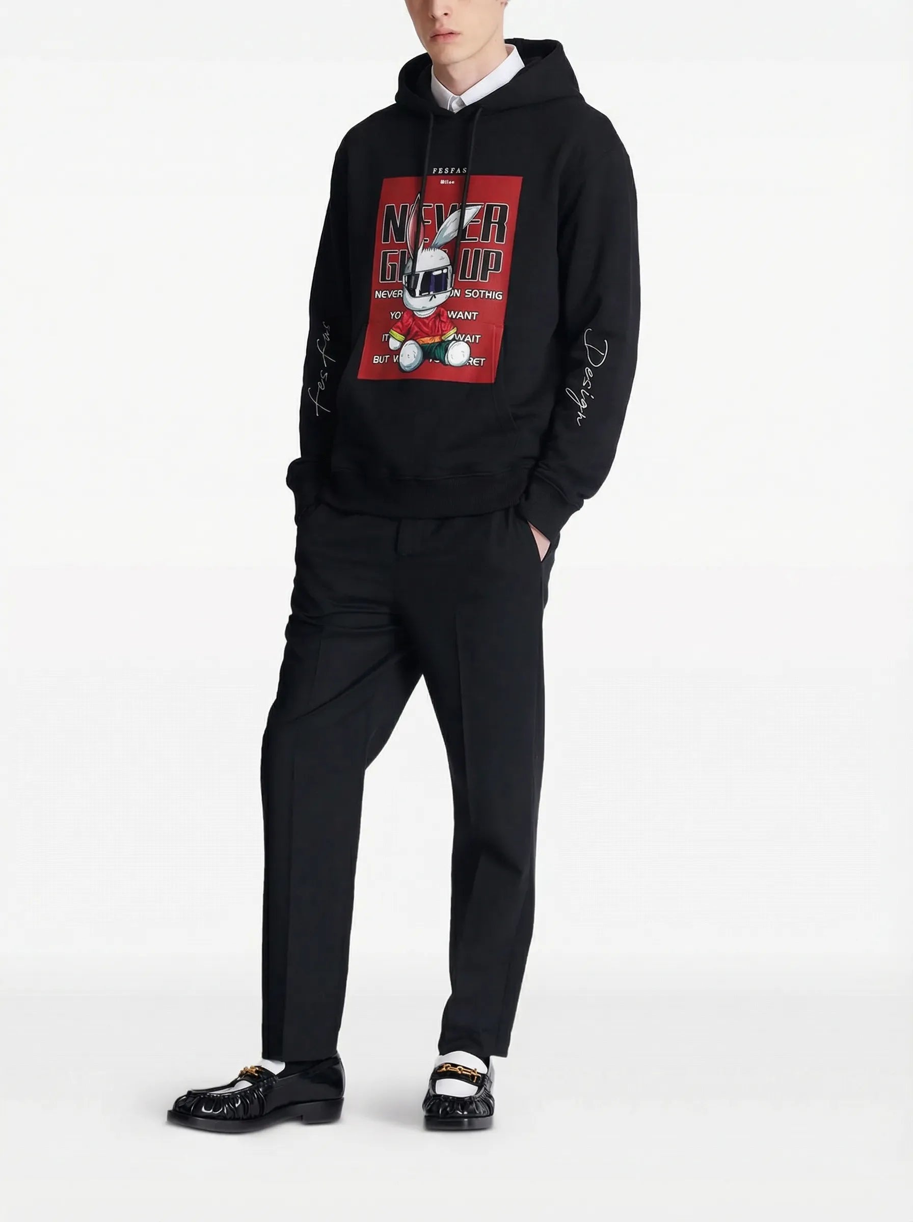 FesFas Never Give Up-print Hoodie | Black | Men