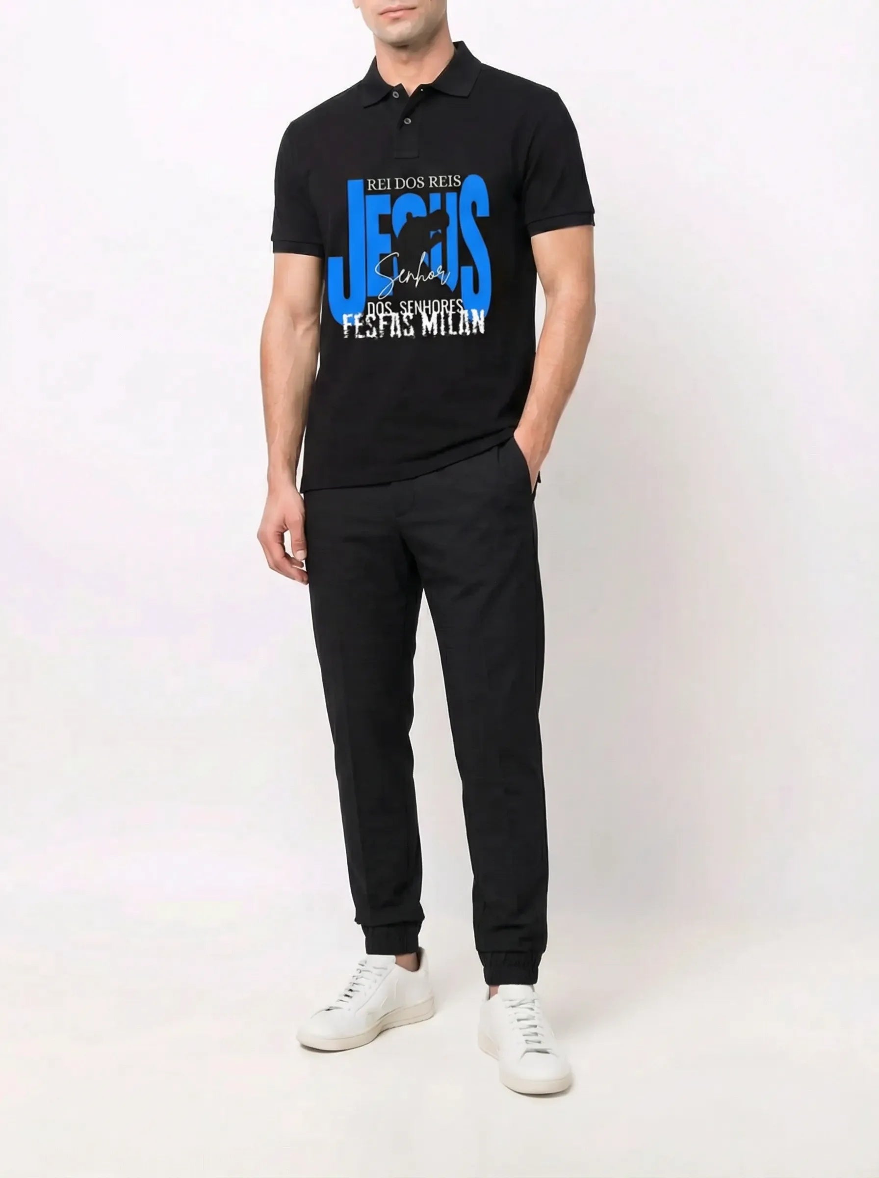 FesFas Jesus-print | Áo Polo | Nam | Màu Đen