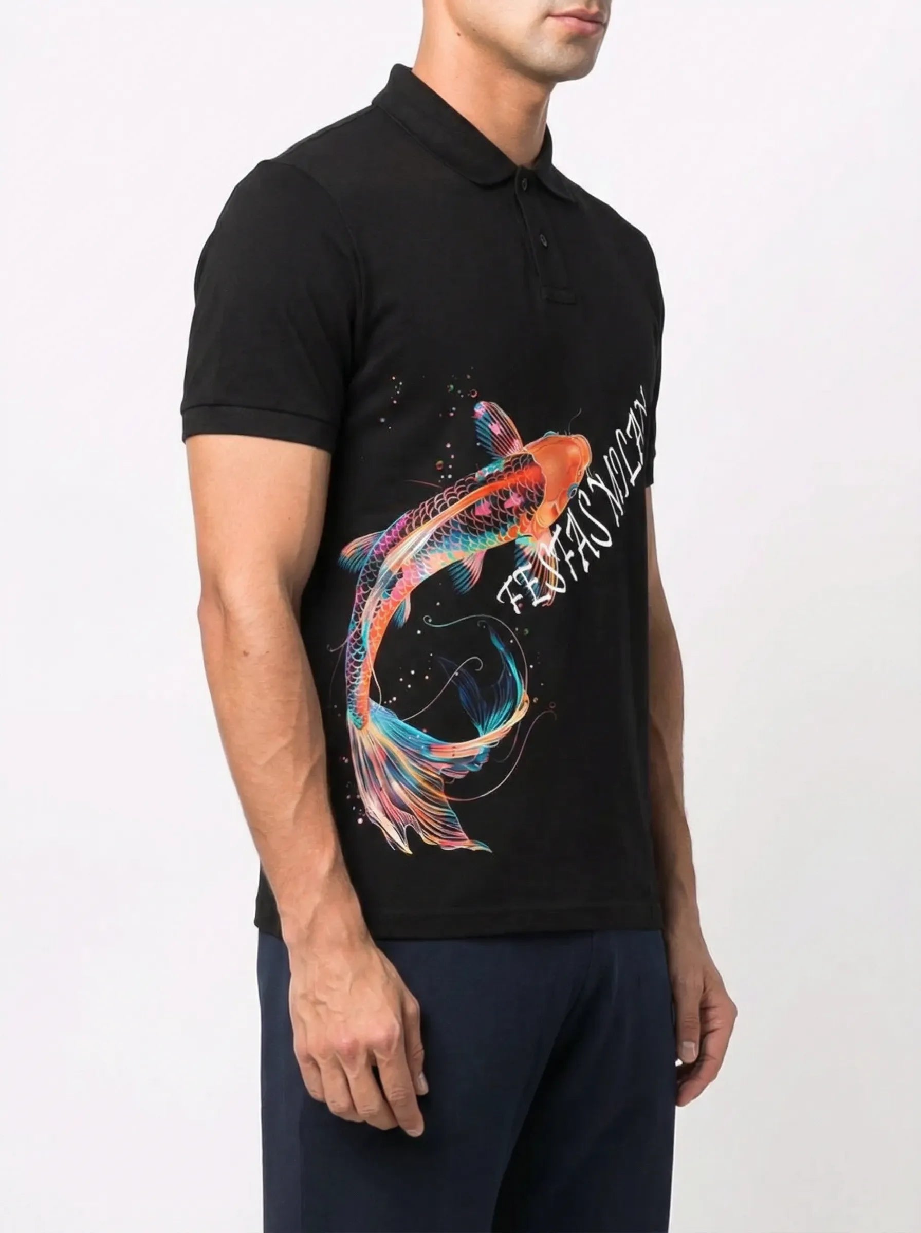 FesFas Fish-print | Áo Polo | Nam | Màu Đen