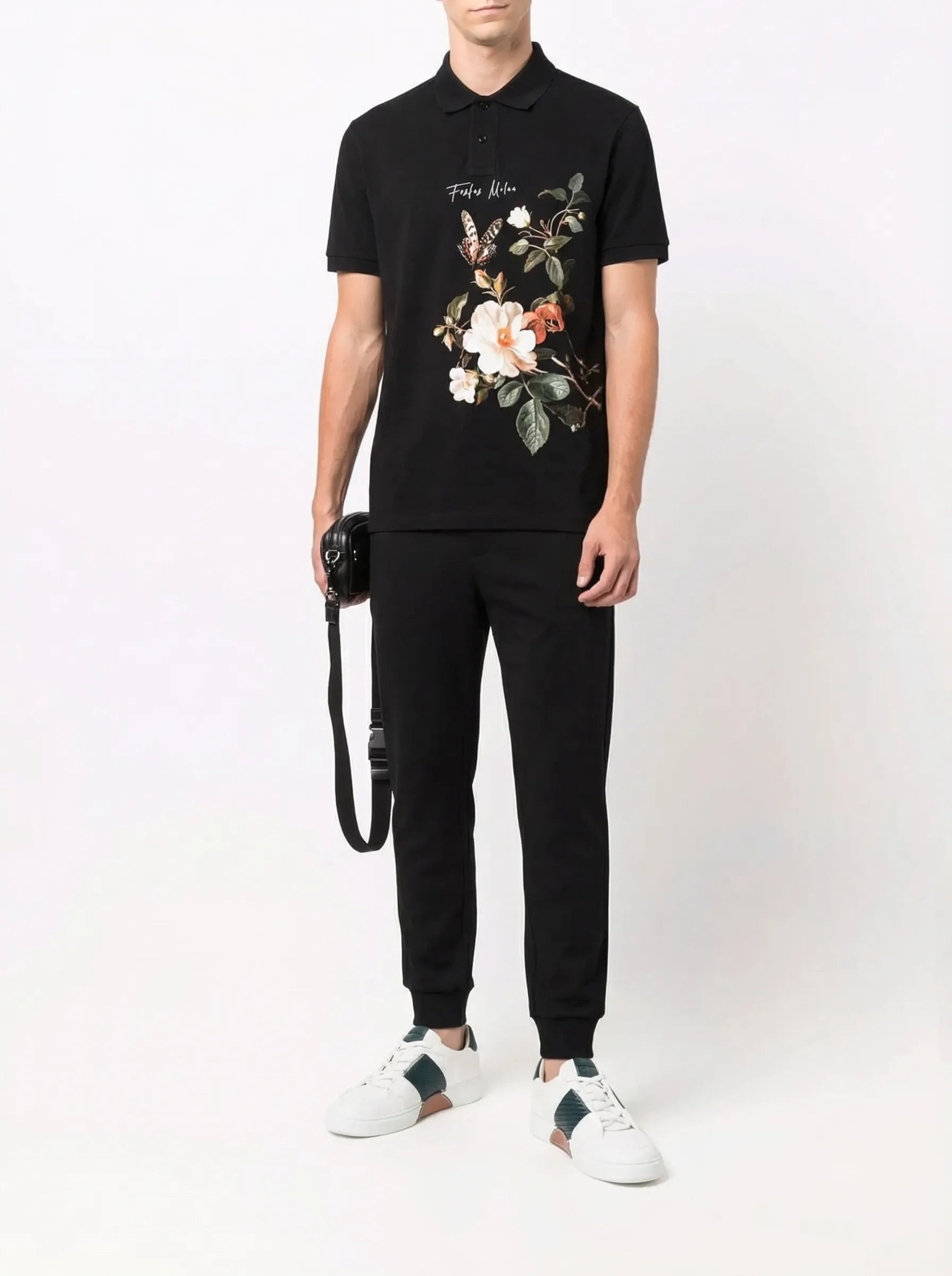 FesFas Floral-print | Áo Polo | Nam | Màu Đen