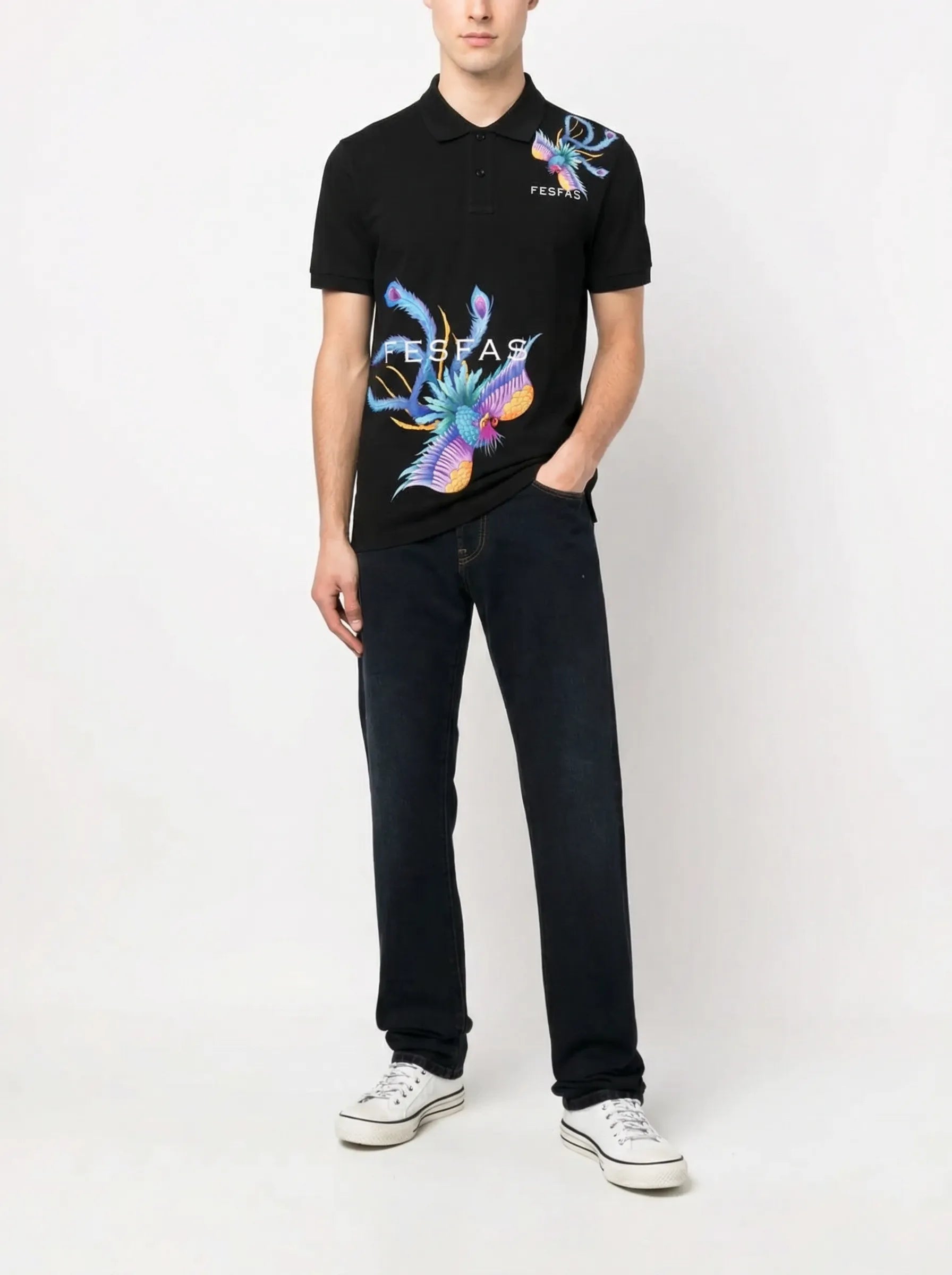 FesFas Peacock-print | Áo Polo | Nam | Màu Đen