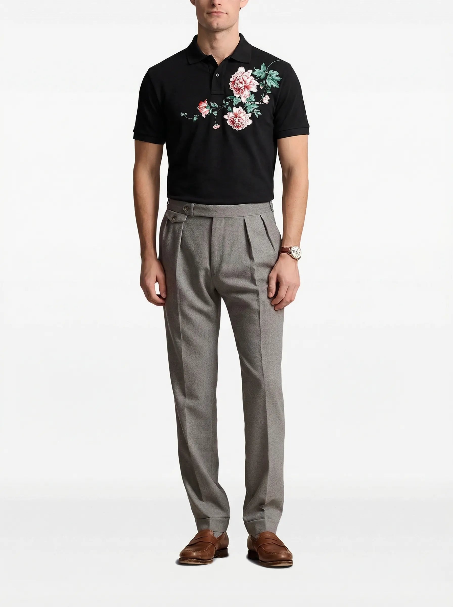FesFas Floral-print | Áo Polo | Nam | Màu Đen