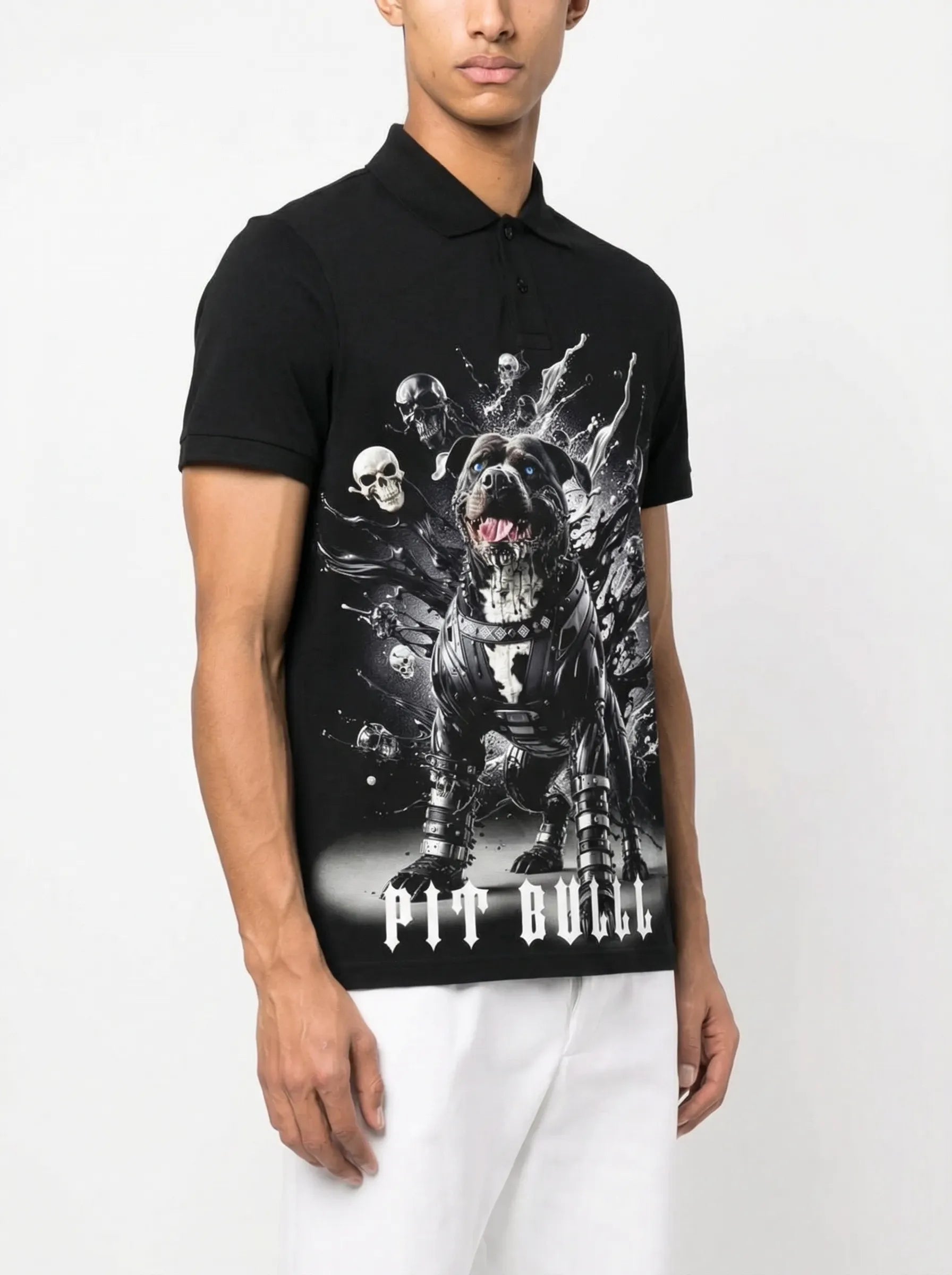 FesFas Bulldog-print | Áo Polo | Nam | Màu Đen