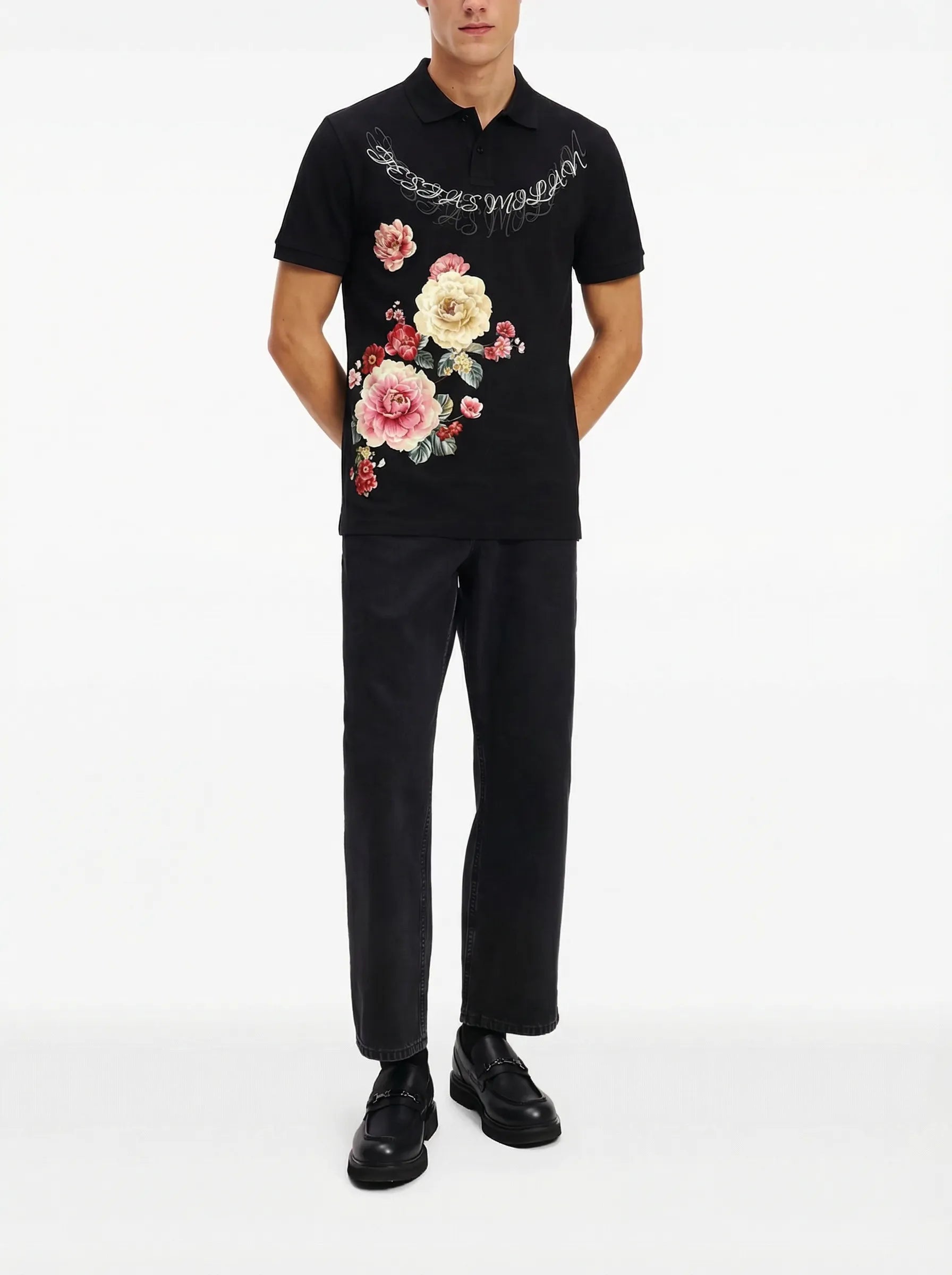 FesFas Floral-print | Áo Polo | Nam | Màu Đen