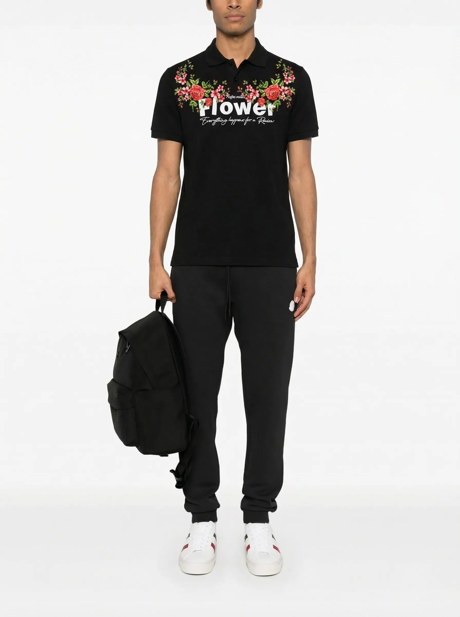 FesFas Floral-print | Áo Polo | Nam | Màu Đen