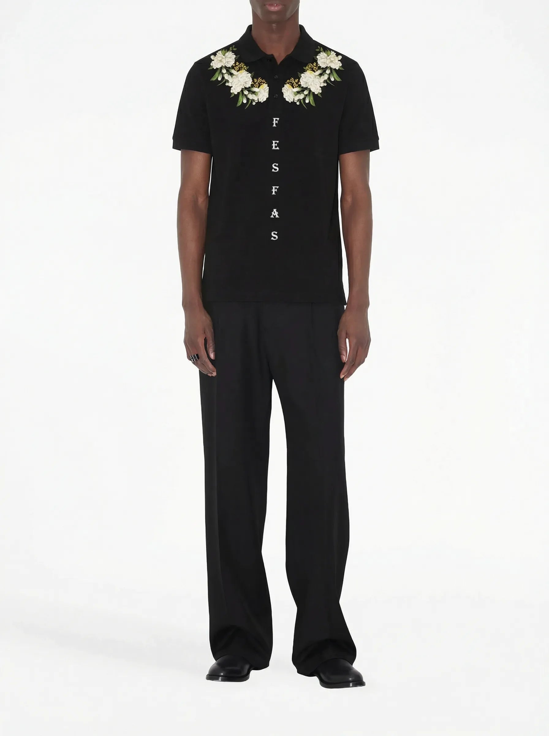 FesFas Floral-print | Áo Polo | Nam | Màu Đen
