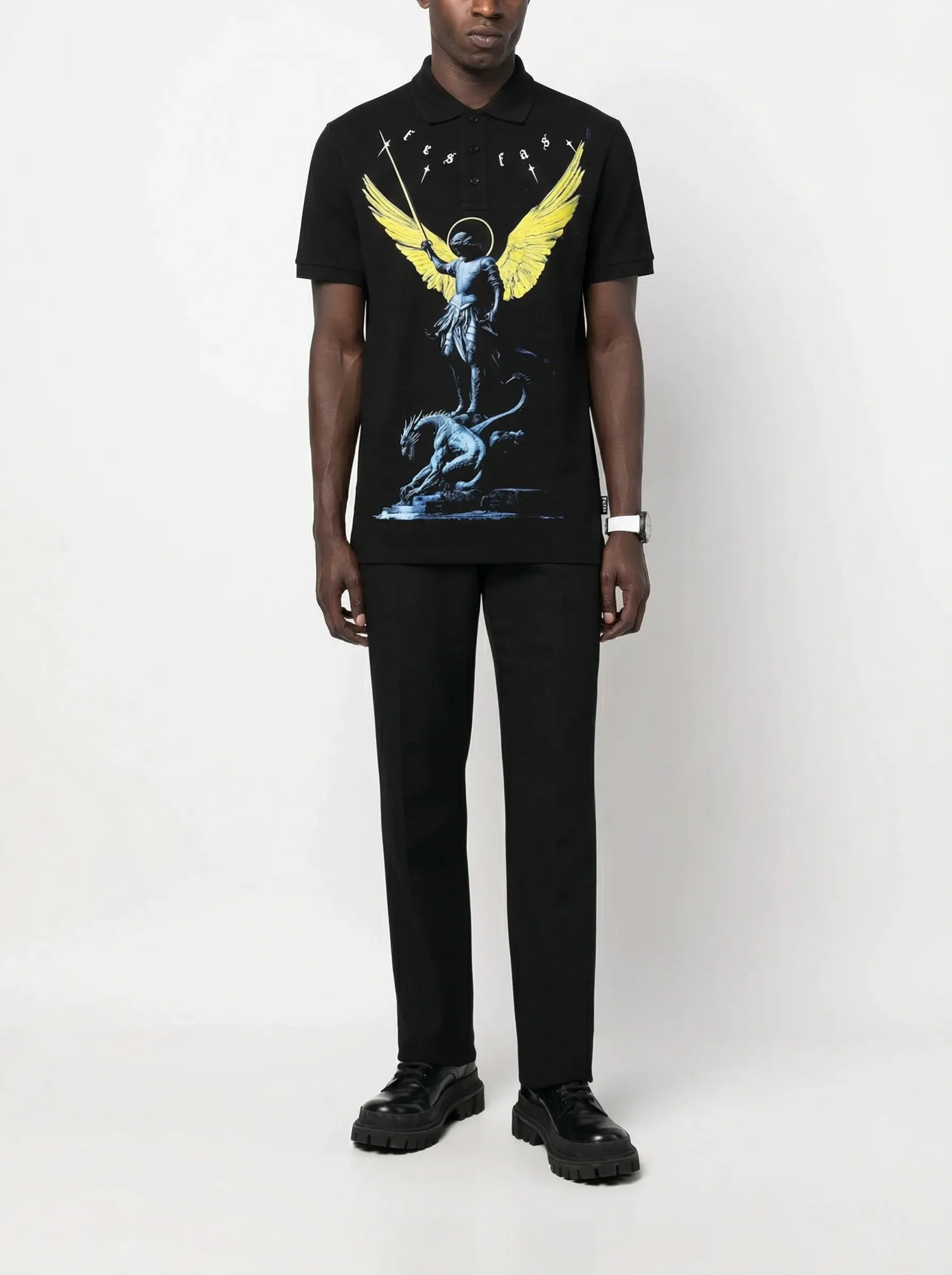 FesFas Angel-print | Áo Polo | Nam | Màu Đen