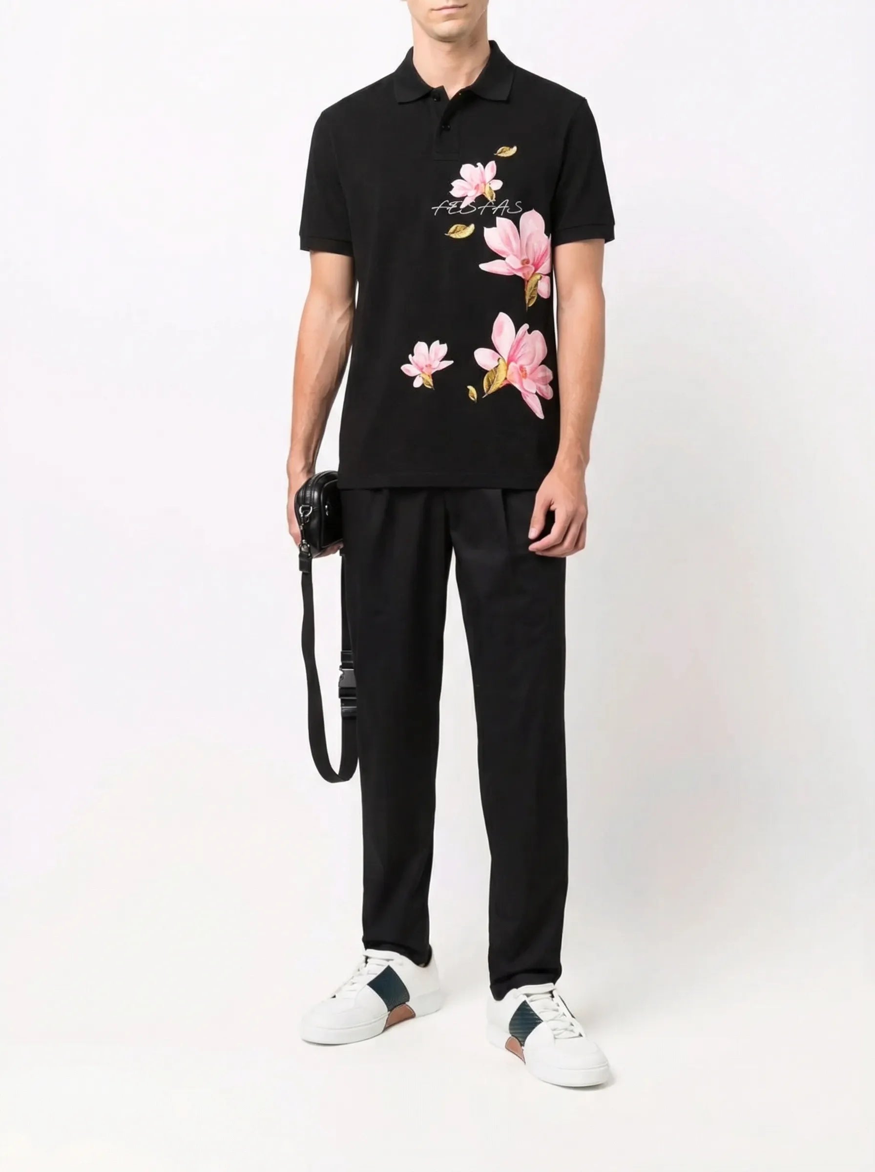 FesFas Floral-print | Áo Polo | Nam | Màu Đen