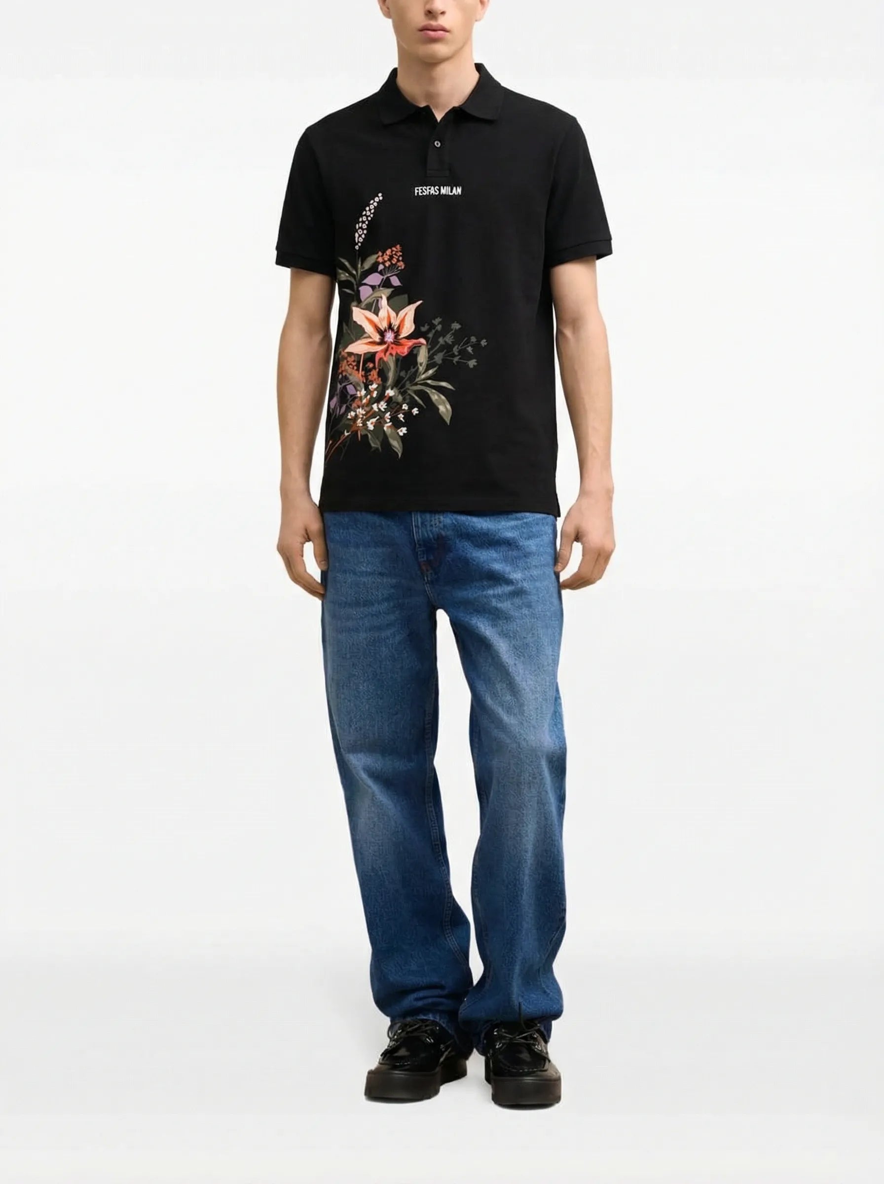 FesFas Floral-print | Áo Polo | Nam | Màu Đen