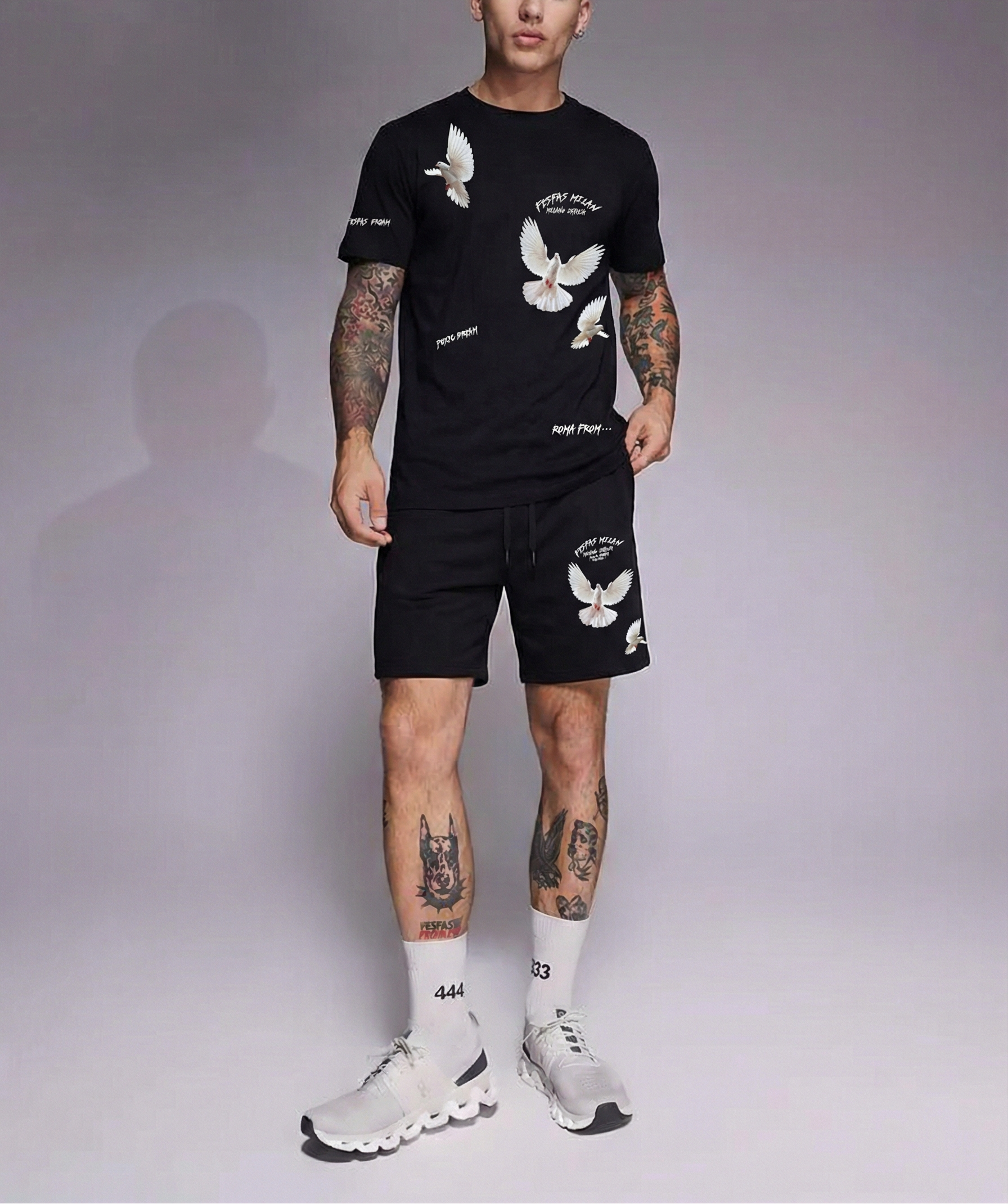 FesFas pigeons-print | Bộ T-Shirt | Nam | Màu Đen