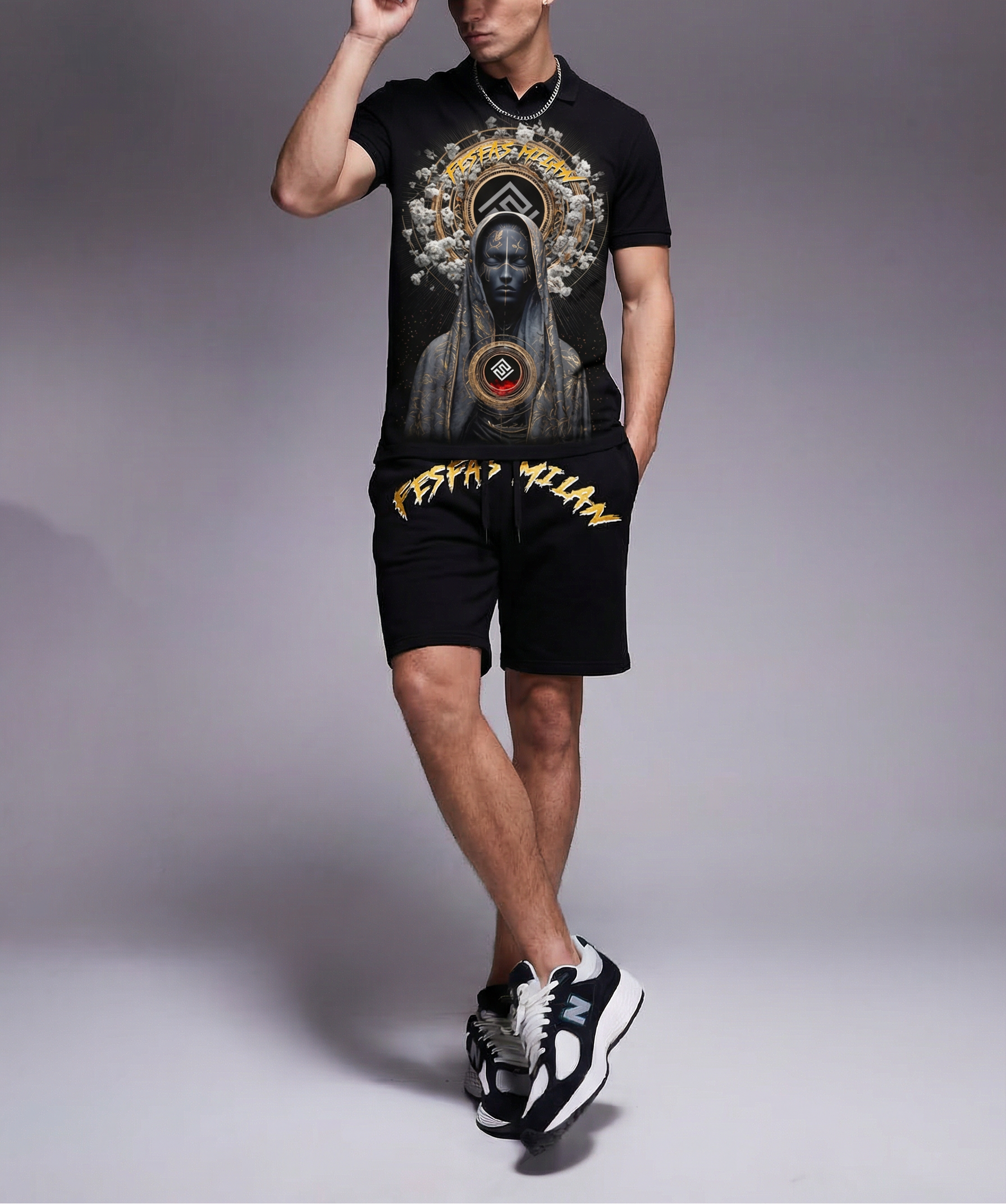 FesFas goddess-print | Bộ Polo | Nam | Màu Đen