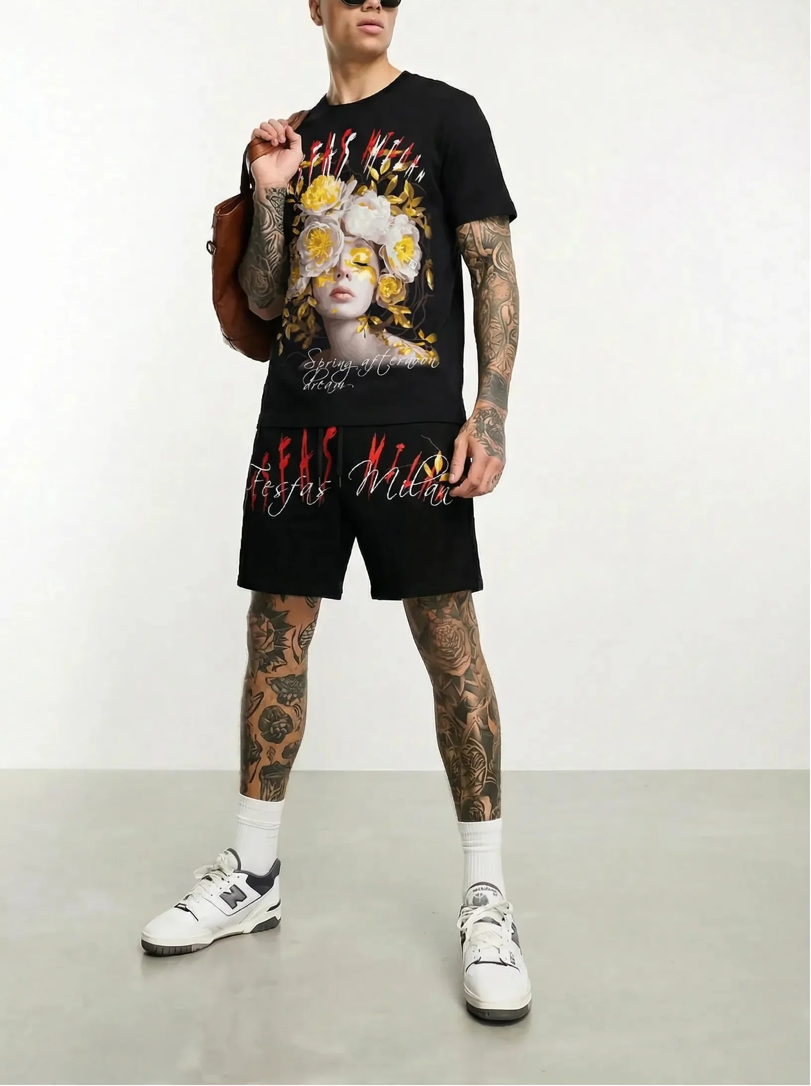 FesFas flower goddess-print | Bộ T-Shirt | Nam | Màu Đen