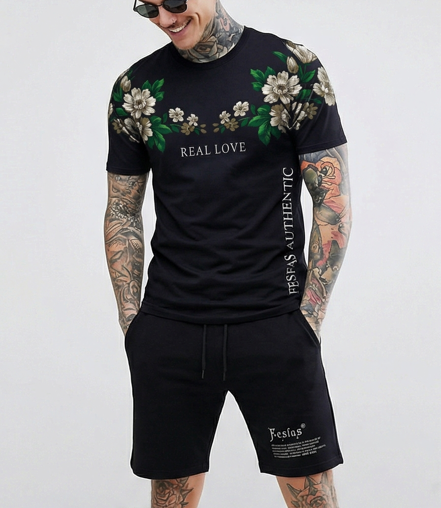 FesFas flowers-print | Bộ T-Shirt | Nam | Màu Đen