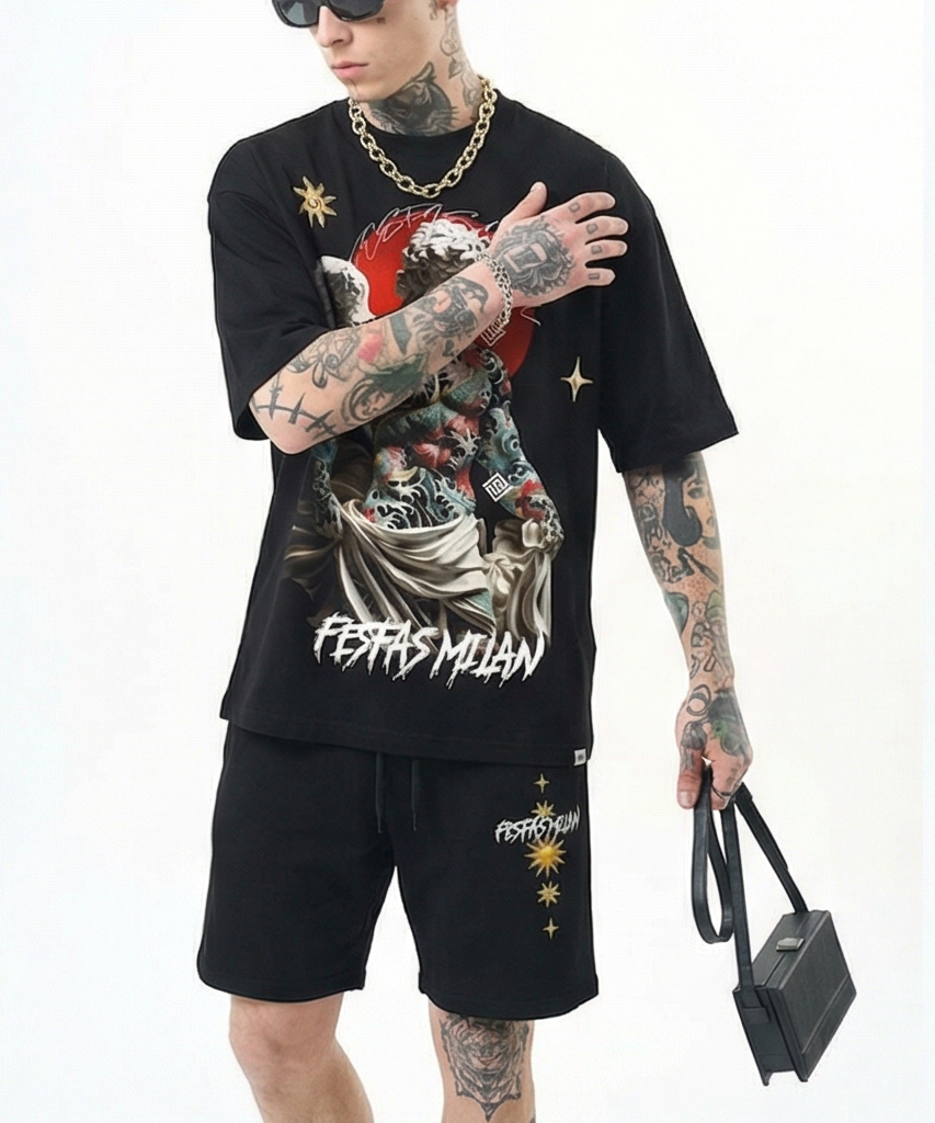 FesFas angel-print | Bộ T-Shirt | Nam | Màu Đen