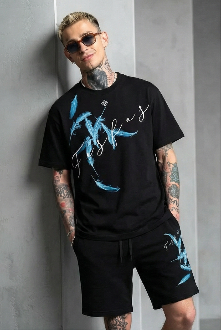FesFas feathers-print | Bộ T-Shirt | Nam | Màu Đen