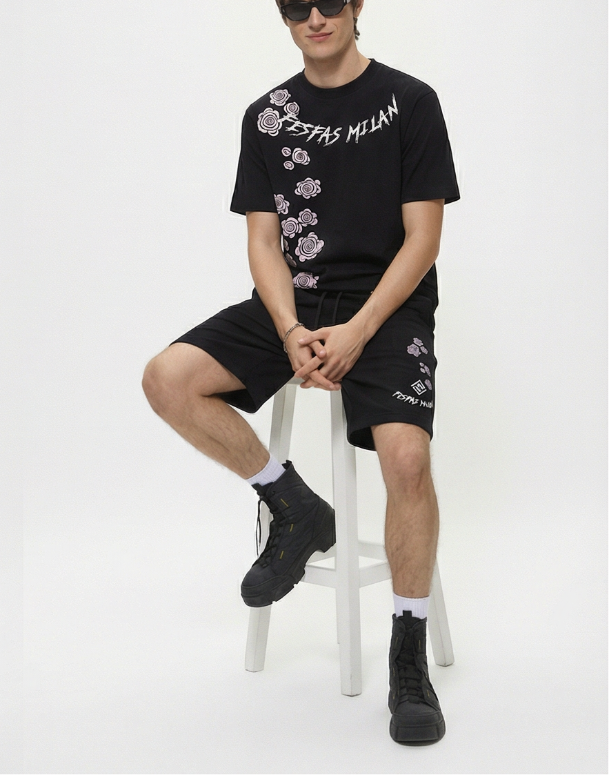 FesFas flowers-print | Bộ T-Shirt | Nam | Màu Đen