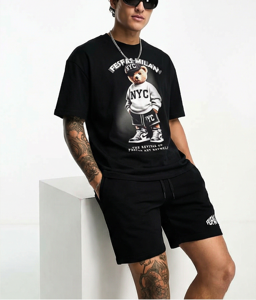 FesFas sport bear-print | Bộ T-Shirt | Nam | Màu Đen