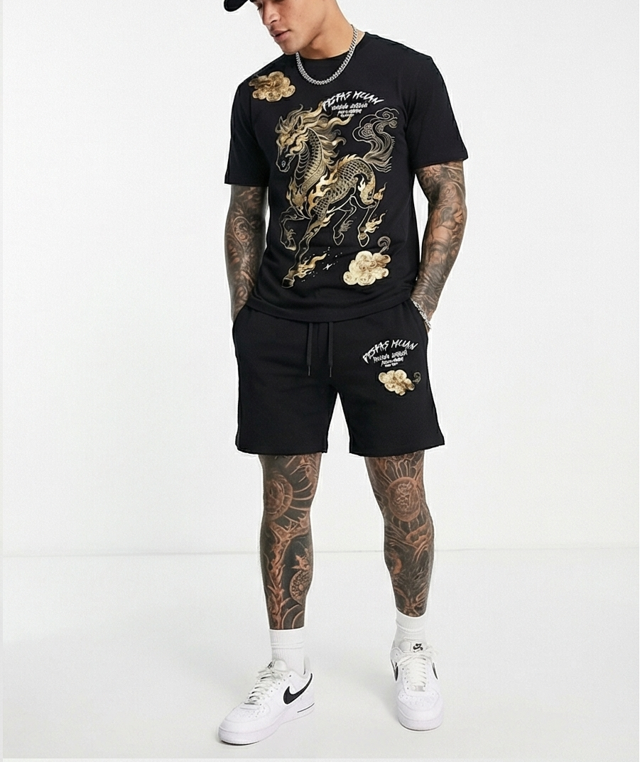 FesFas golden horse-print | Bộ T-Shirt | Nam | Màu Đen