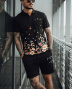 FesFas flowers-print | Bộ Polo | Nam | Màu Đen