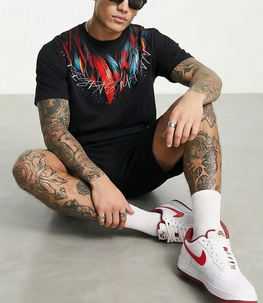 FesFas red feathers-print | Bộ T-Shirt | Nam | Màu Đen