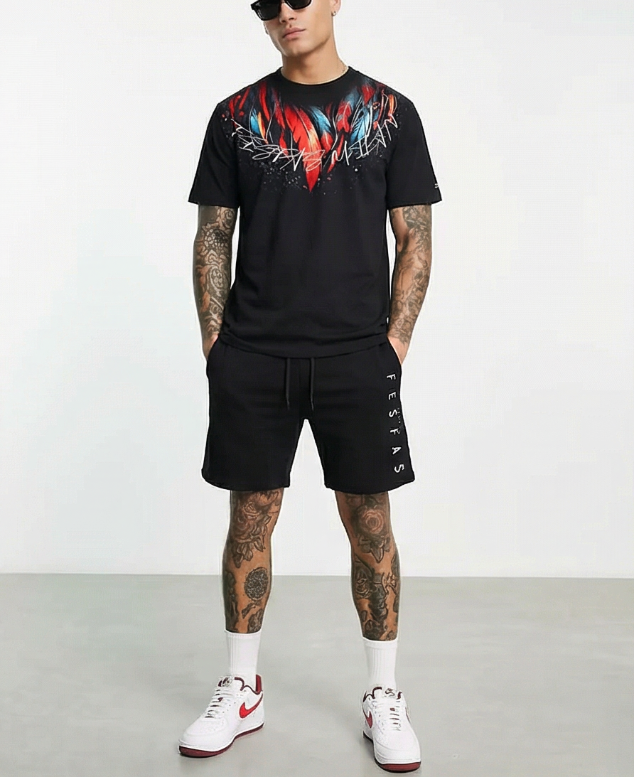 FesFas red feathers-print | Bộ T-Shirt | Nam | Màu Đen