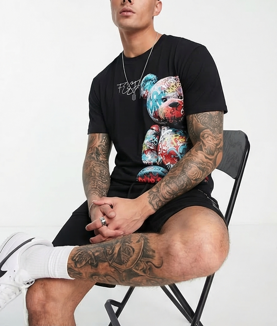 FesFas colorful bear-print | Bộ T-Shirt | Nam | Màu Đen
