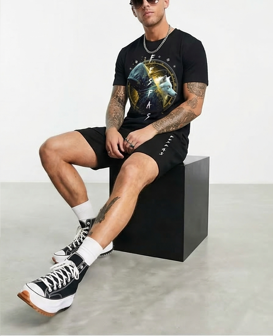 FesFas wolf-print | Bộ T-Shirt | Nam | Màu Đen