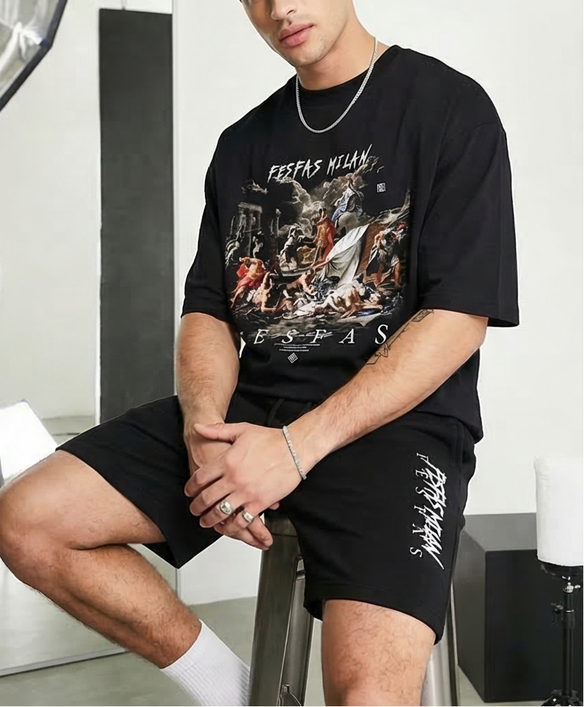 FesFas graphic-print | Bộ T-Shirt | Nam | Màu Đen
