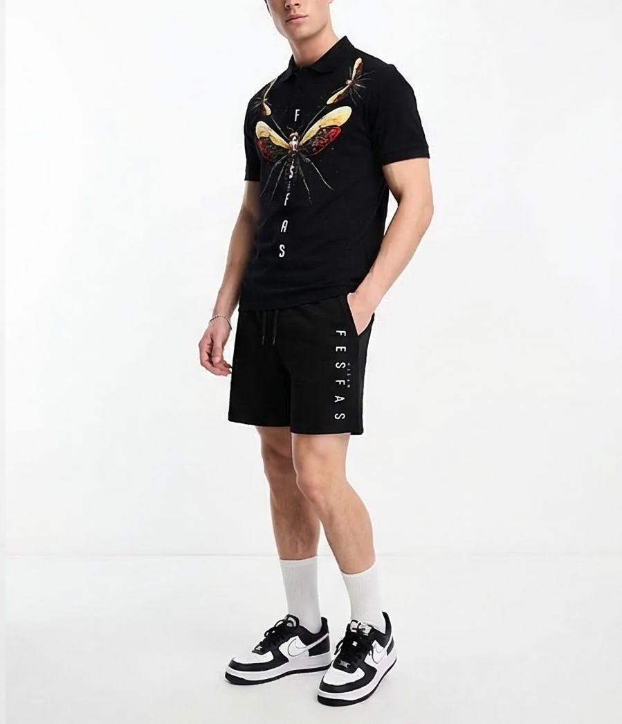 FesFas dragonfly-print | Bộ Polo | Nam | Màu Đen