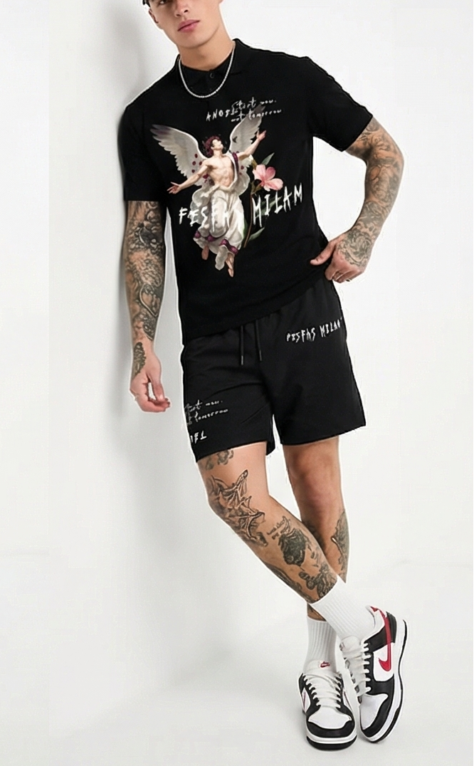 FesFas angel-print | Bộ Polo | Nam | Màu Đen