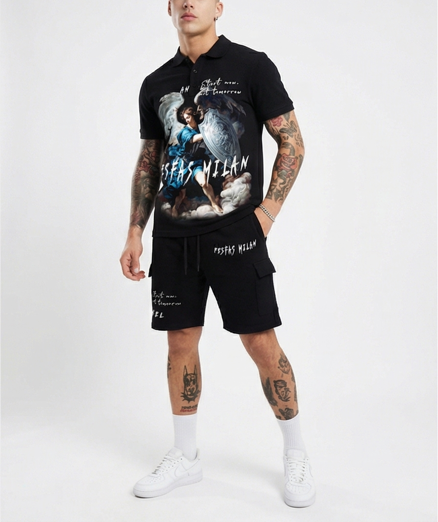 FesFas heaven guardian-print | Bộ Polo | Nam | Màu Đen