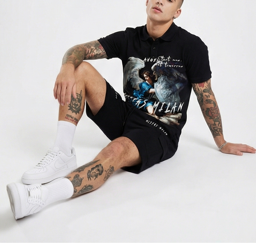 FesFas heaven guardian-print | Bộ Polo | Nam | Màu Đen