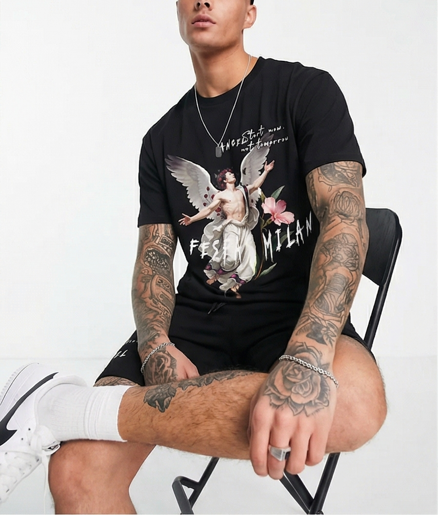 FesFas angel-print | Bộ T-Shirt | Nam | Màu Đen