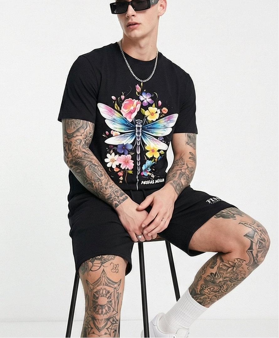 FesFas colorful dragonfly-print | Bộ T-Shirt | Nam | Màu Đen