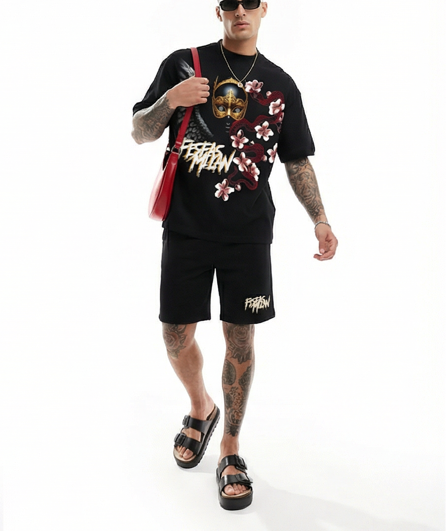 FesFas graphic-print | Bộ T-Shirt | Nam | Màu Đen