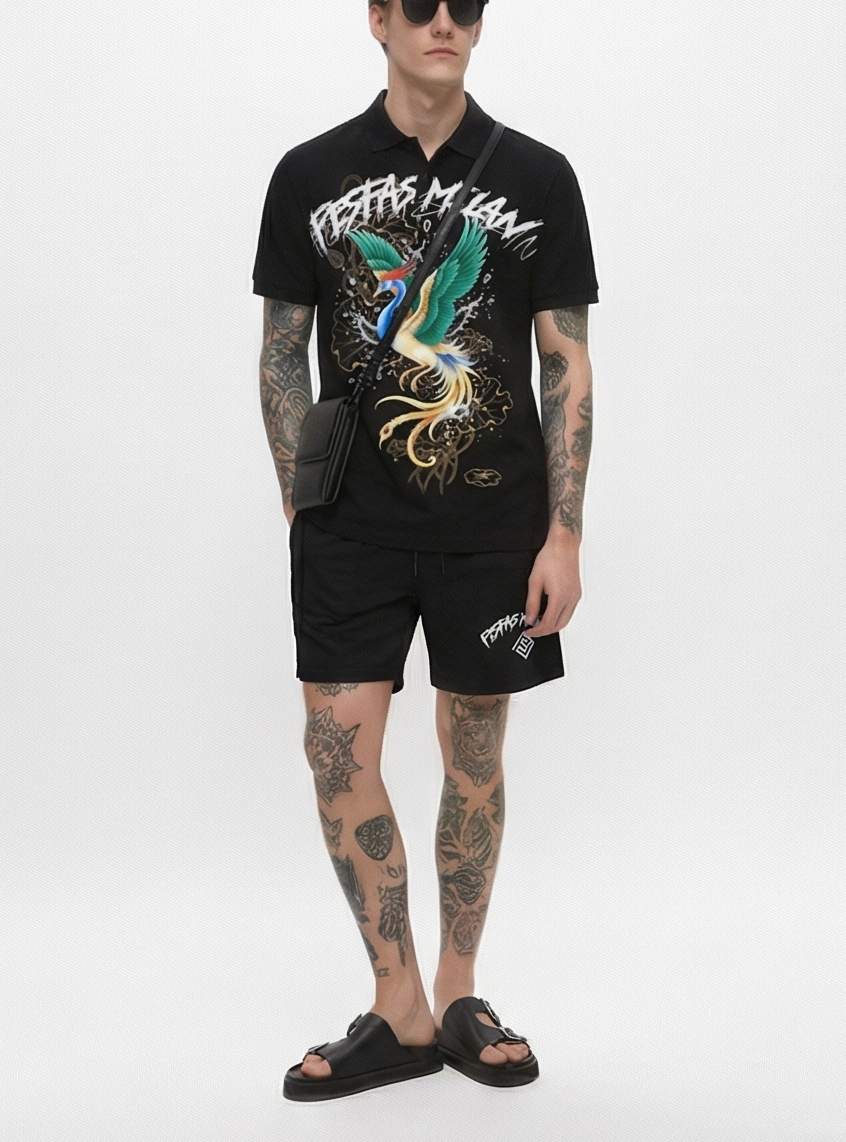 FesFas peacock-print | Bộ Polo | Nam | Màu Đen