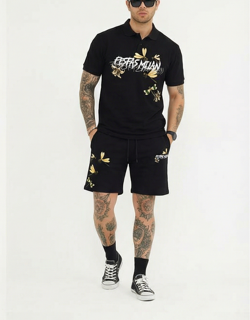 FesFas dragonfly-print | Bộ Polo | Nam | Màu Đen