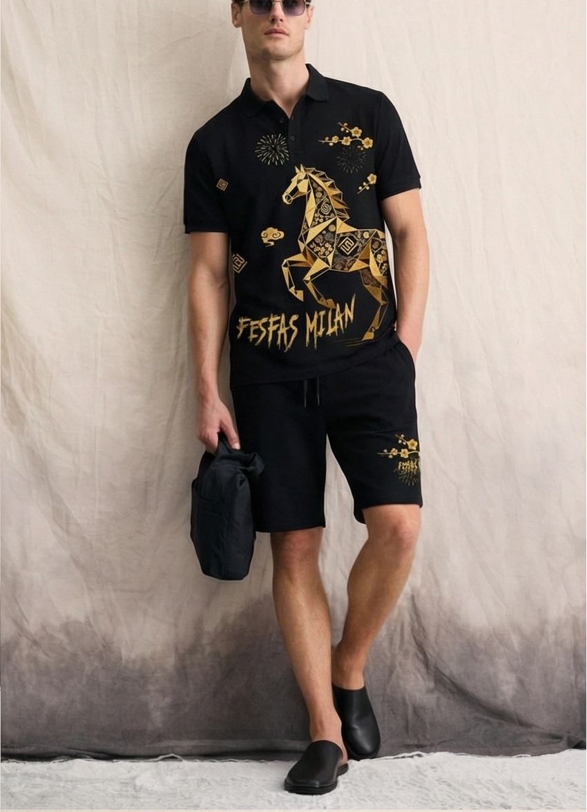 FesFas horse-print | Bộ Polo | Nam | Màu Đen