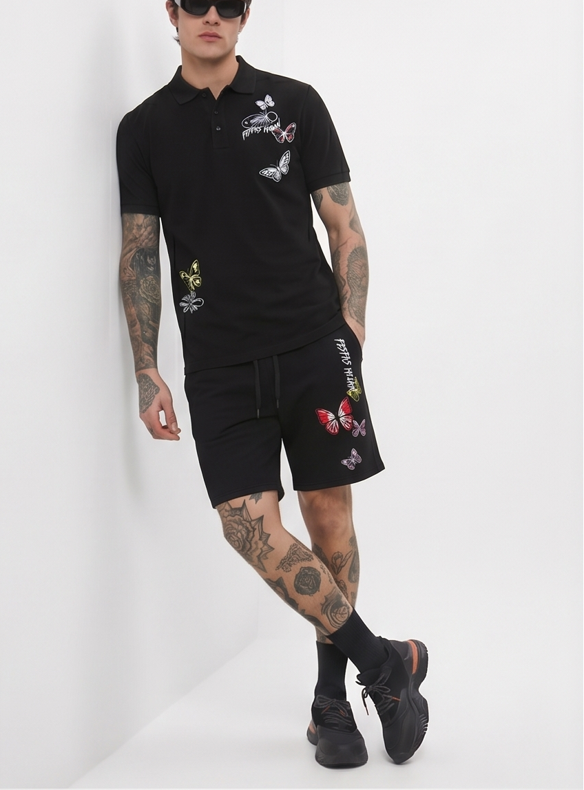 FesFas butterflies-print | Bộ Polo | Nam | Màu Đen