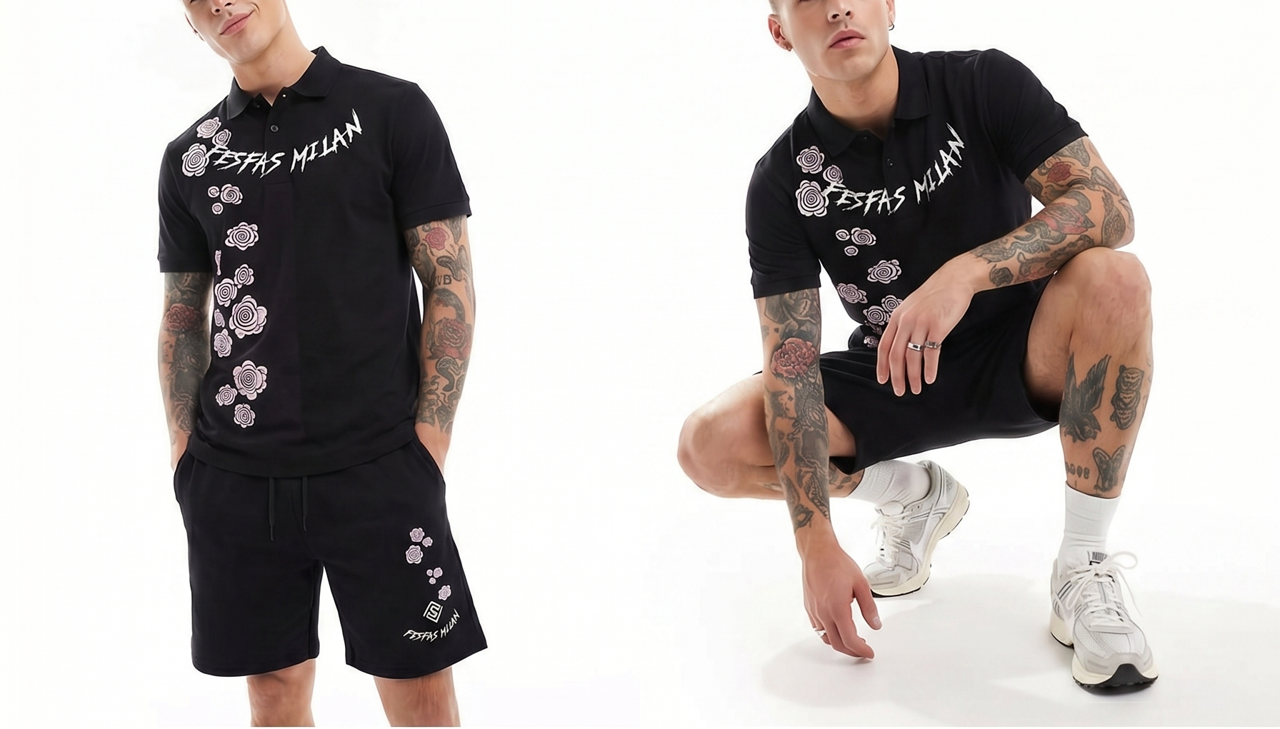 FesFas flowers-print | Bộ Polo | Nam | Màu Đen