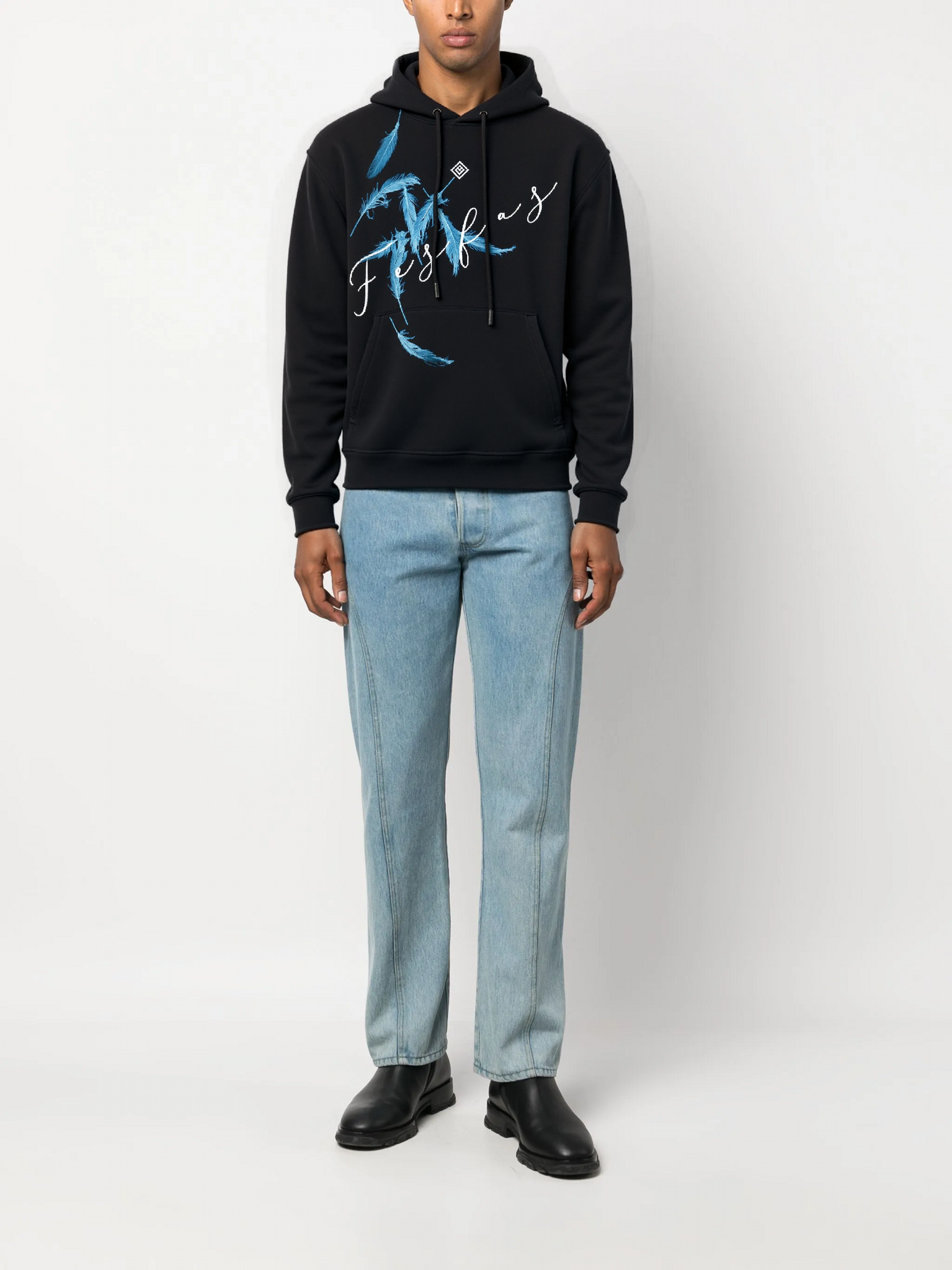 FesFas Feathers-print Hoodie Set | Black | Men