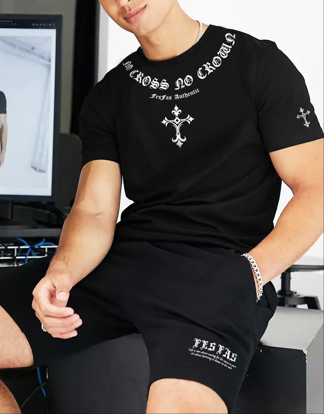 FesFas cross-print | Áo Thun | Nam | Màu Đen