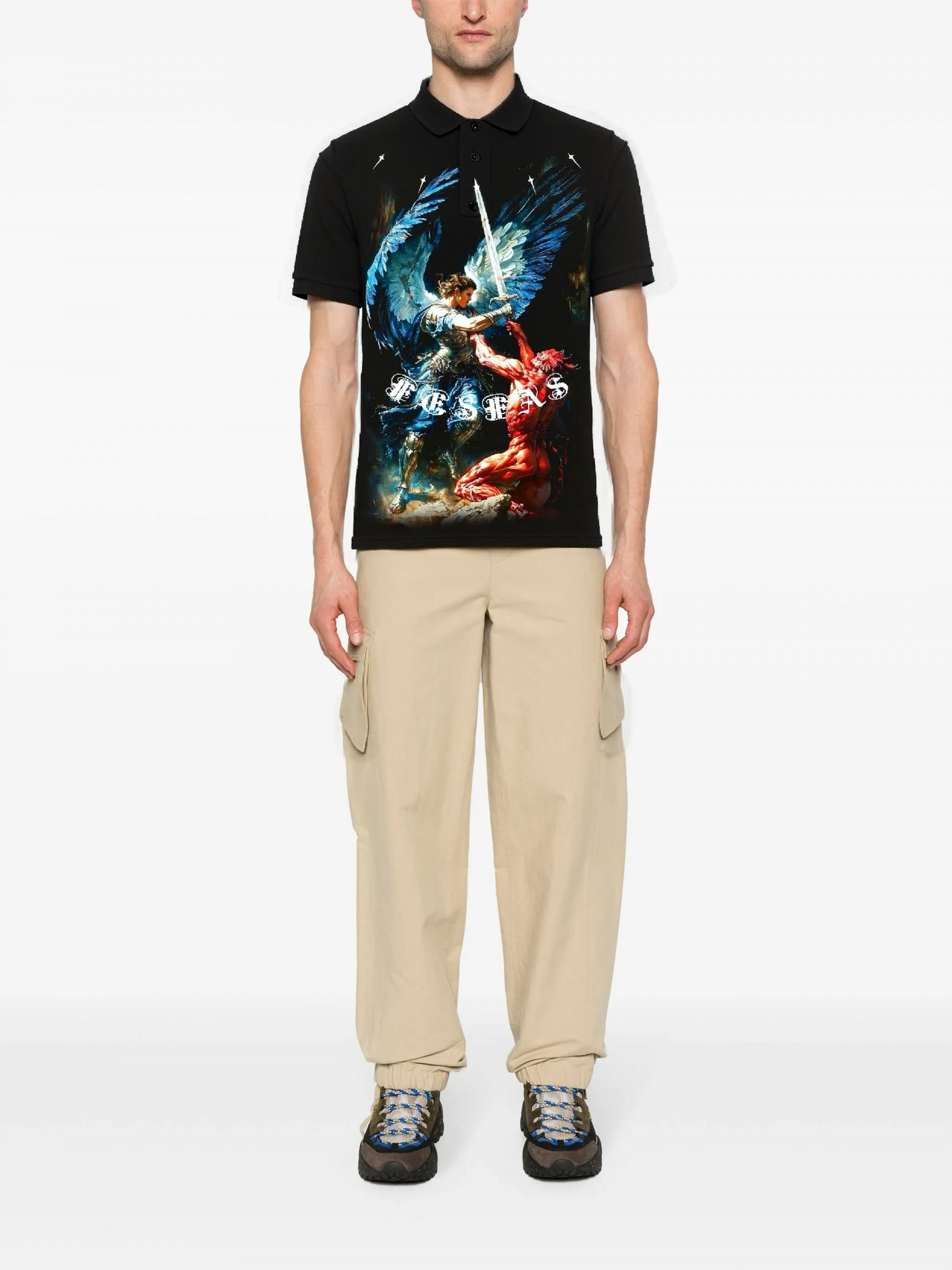 FesFas Angel-print | Áo Polo | Nam | Màu Đen