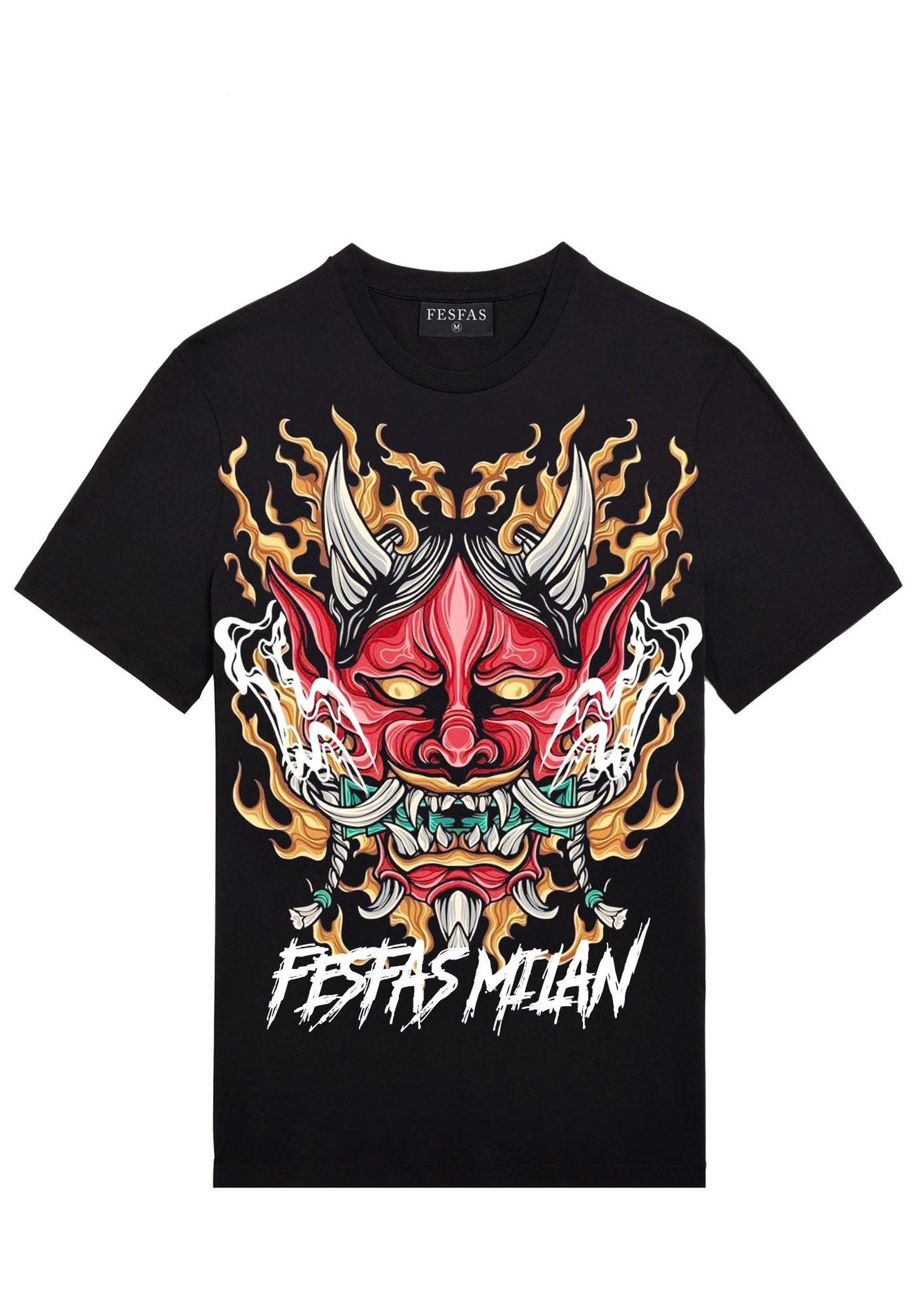 FesFas oni mask-print | Áo Thun | Nam | Màu Đen