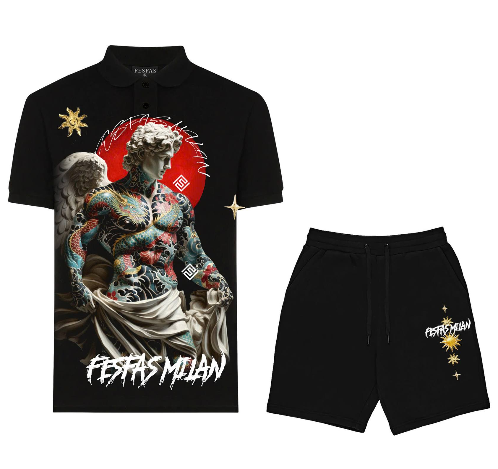 FesFas angel-print | Bộ Polo | Nam | Màu Đen