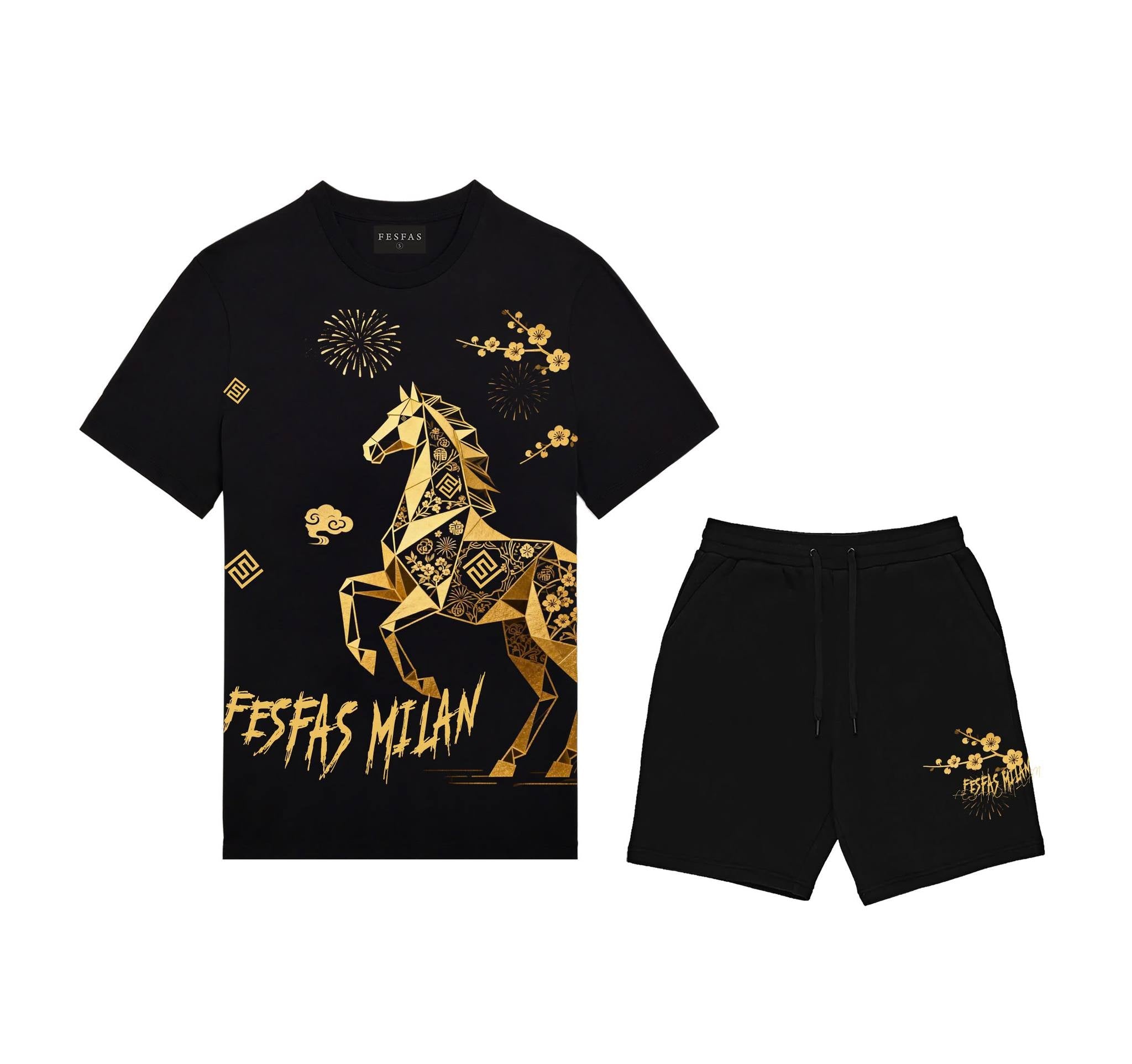 FesFas golden horse-print | Bộ T-Shirt | Nam | Màu Đen