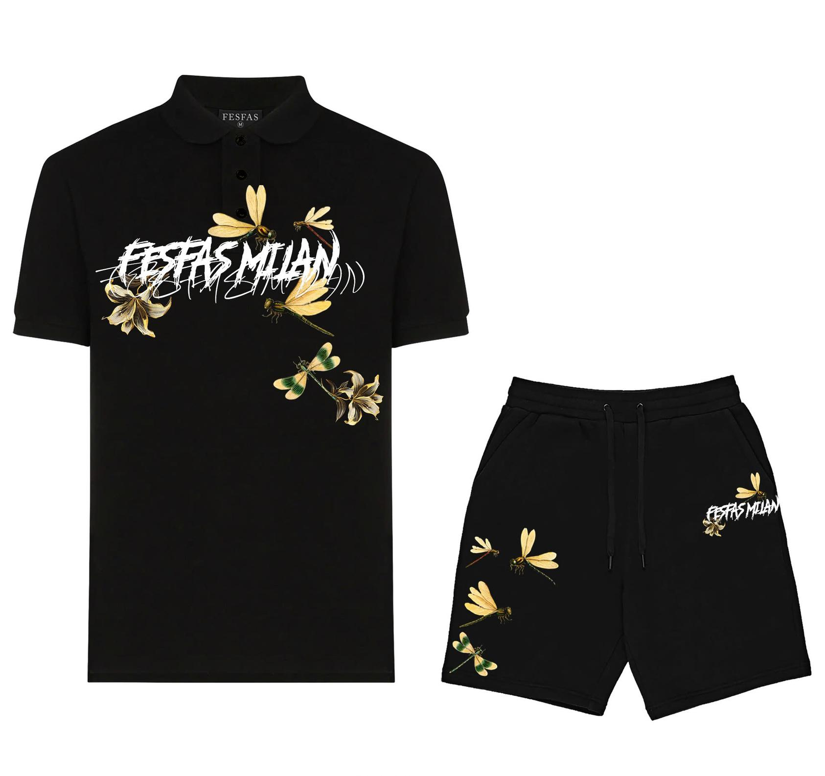 FesFas dragonfly-print | Bộ Polo | Nam | Màu Đen