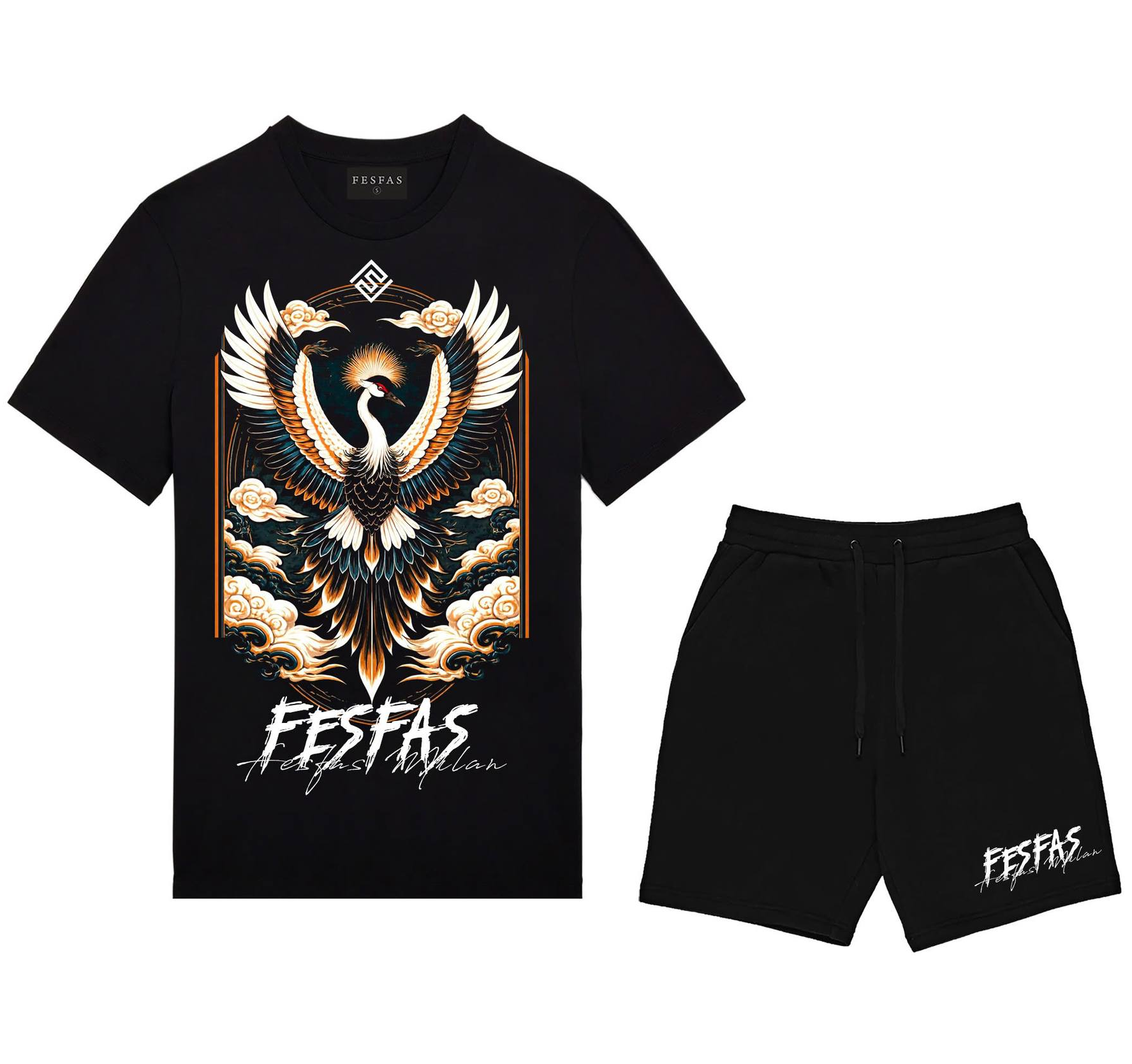FesFas phoenix-print | Bộ T-Shirt | Nam | Màu Đen