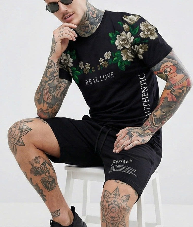 FesFas flowers-print | Bộ T-Shirt | Nam | Màu Đen
